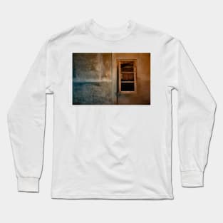 Brown blue grained plastered wall with wooden window. Long Sleeve T-Shirt